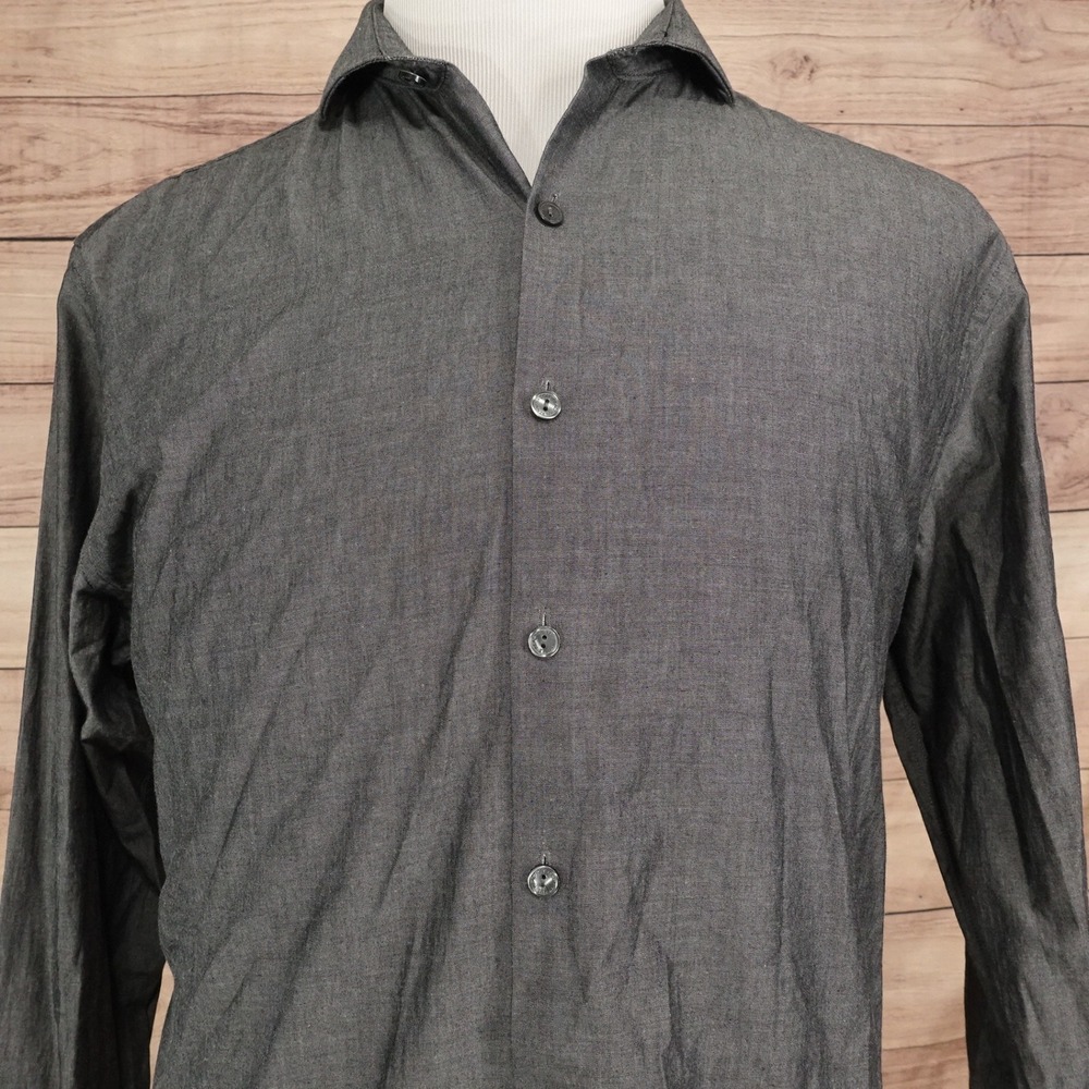 Kenneth Cole Reaction Dress Shirt Mens 16.5 36-37 Gray Slim Fit Cotton